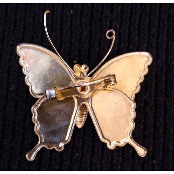 Vintage Butterfly Pin Brooch Enamel Wing Glitter Inlay Gold Tone Design - Picture 3 of 6